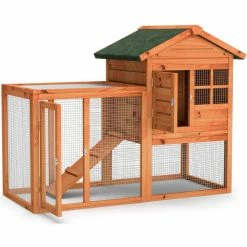 2-Story Wooden Rabbit Hutch Bunny Cage Small Animal House Shelter House in Natural with Ramp and Removable Tray by WELLFOR