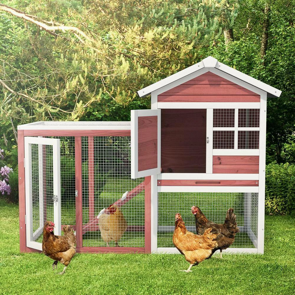 2-Story Wooden Rabbit Hutch Bunny Cage Small Animal House Shelter House in Auburn with Ramp and Removable Tray by WELLFOR - Image 9