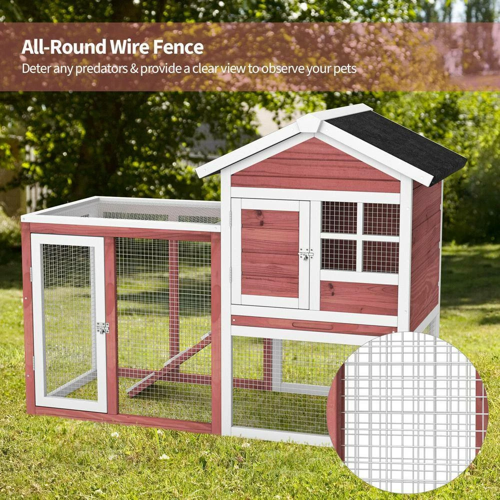 2-Story Wooden Rabbit Hutch Bunny Cage Small Animal House Shelter House in Auburn with Ramp and Removable Tray by WELLFOR - Image 6
