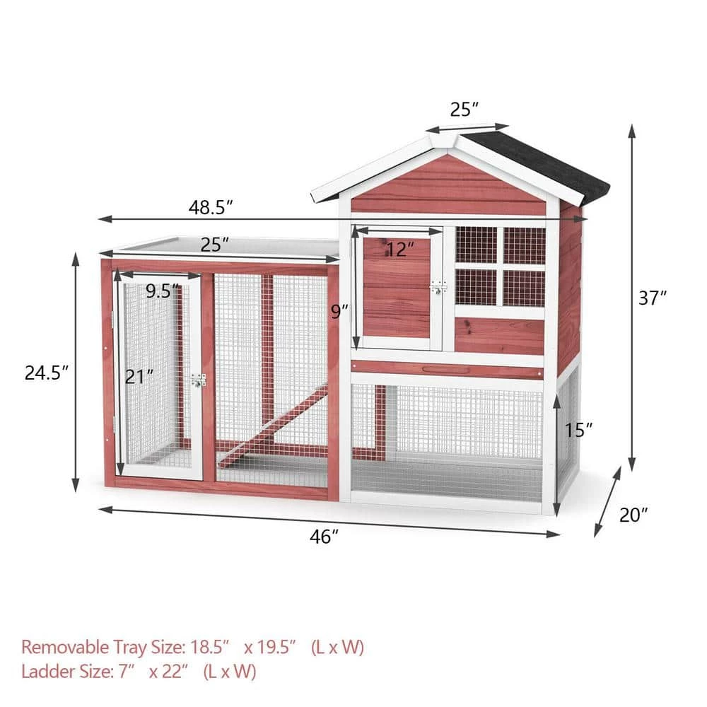 2-Story Wooden Rabbit Hutch Bunny Cage Small Animal House Shelter House in Auburn with Ramp and Removable Tray by WELLFOR - Image 4