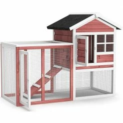 2-Story Wooden Rabbit Hutch Bunny Cage Small Animal House Shelter House in Auburn with Ramp and Removable Tray by WELLFOR