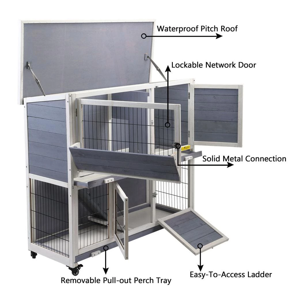 2-Tier Rabbit Hutch Bunny House with Lockable Casters by COZIWOW - Image 5