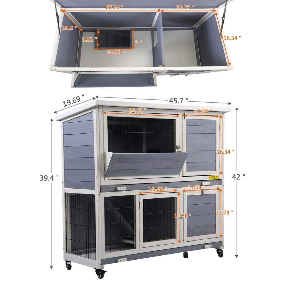 2-Tier Rabbit Hutch Bunny House with Lockable Casters by COZIWOW - Image 4