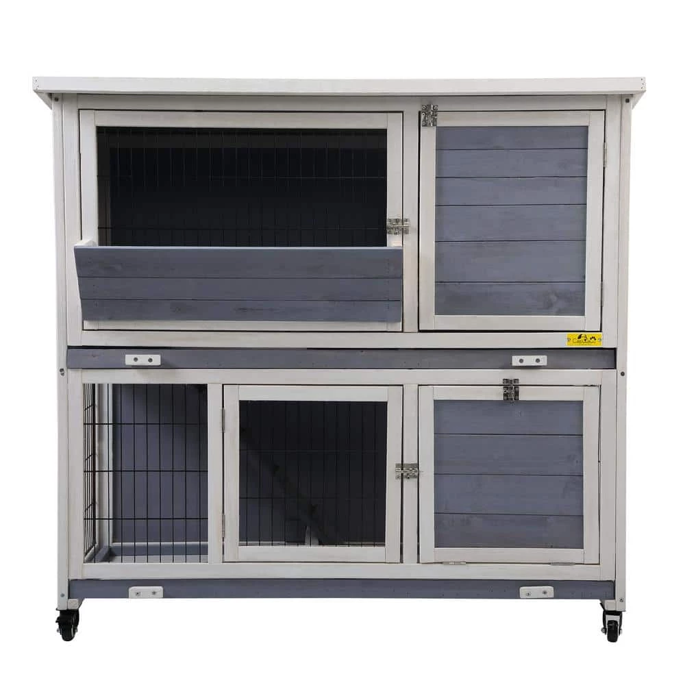 2-Tier Rabbit Hutch Bunny House with Lockable Casters by COZIWOW