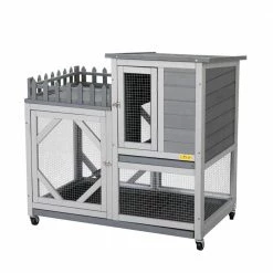Rabbit Hutch with Balcony and Universal Wheels by COZIWOW