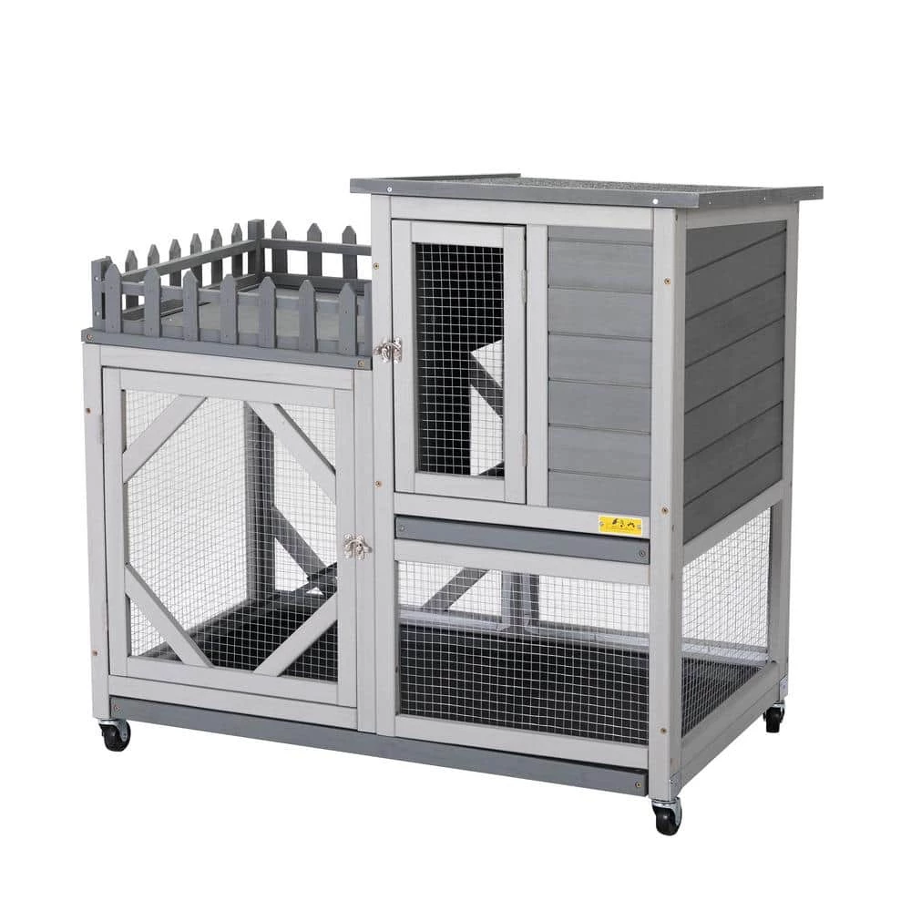 Rabbit Hutch with Balcony and Universal Wheels by COZIWOW