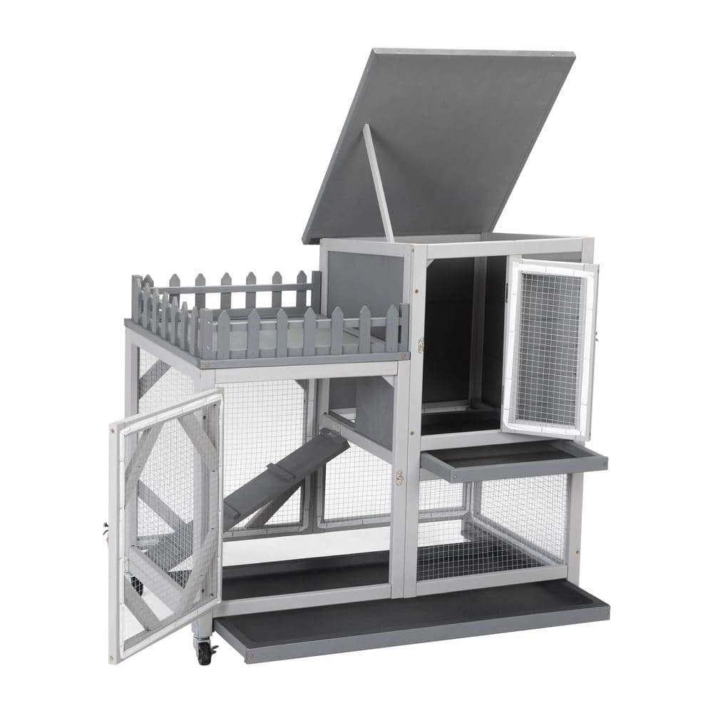 Rabbit Hutch with Balcony and Universal Wheels by COZIWOW - Image 8