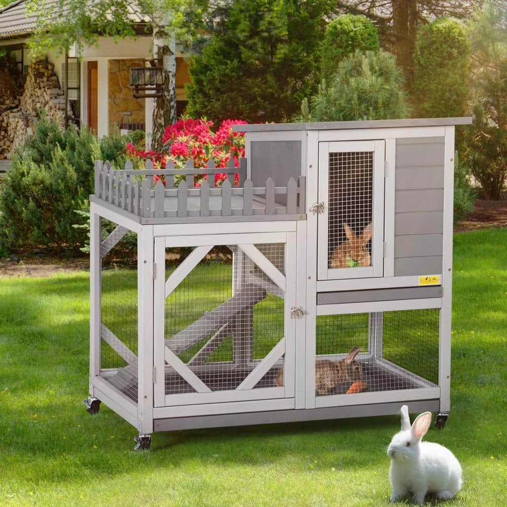 Rabbit Hutch with Balcony and Universal Wheels by COZIWOW - Image 2