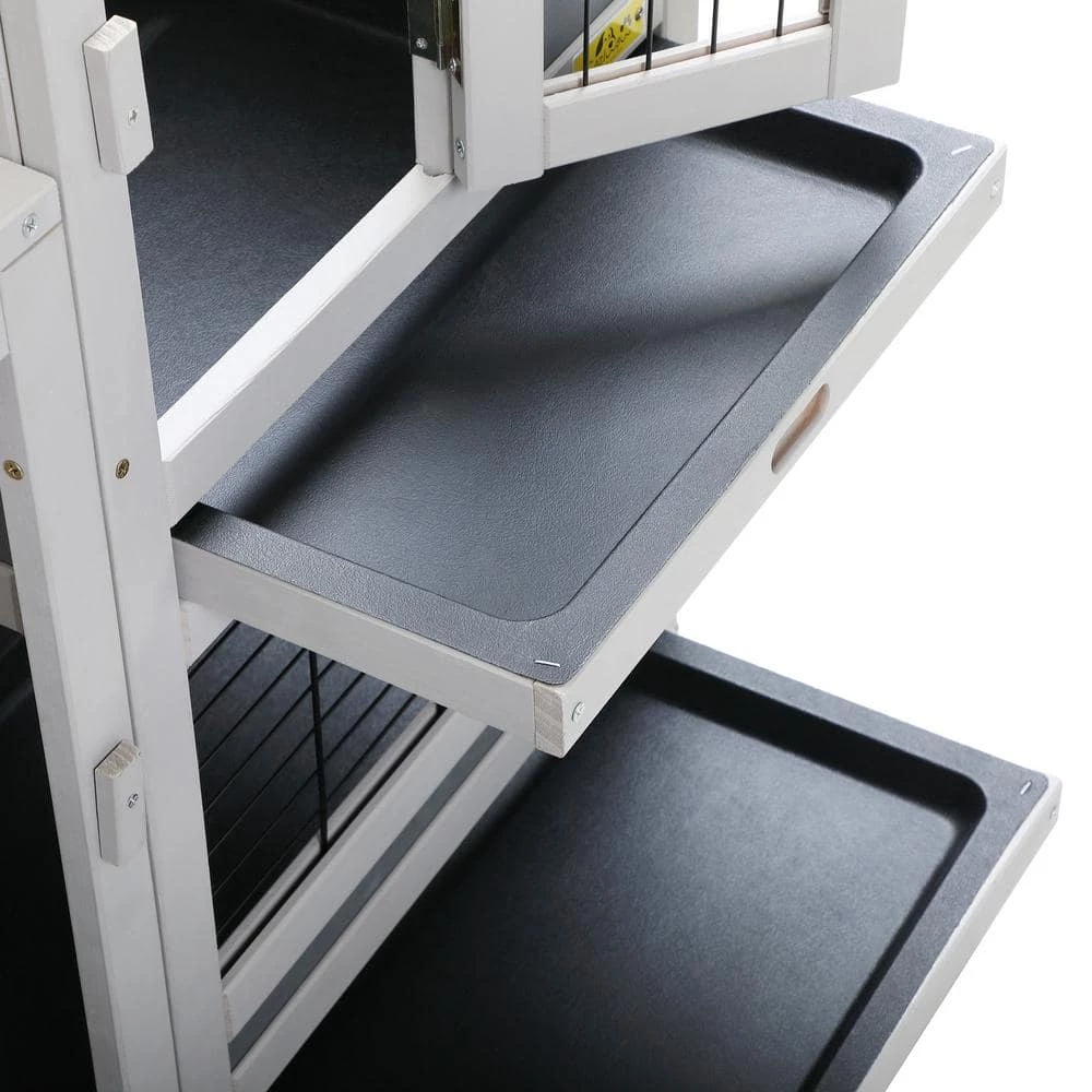 Wooden Rabbit Hutch Bunny Cage Small Animal House with 4 Casters by COZIWOW - Image 6