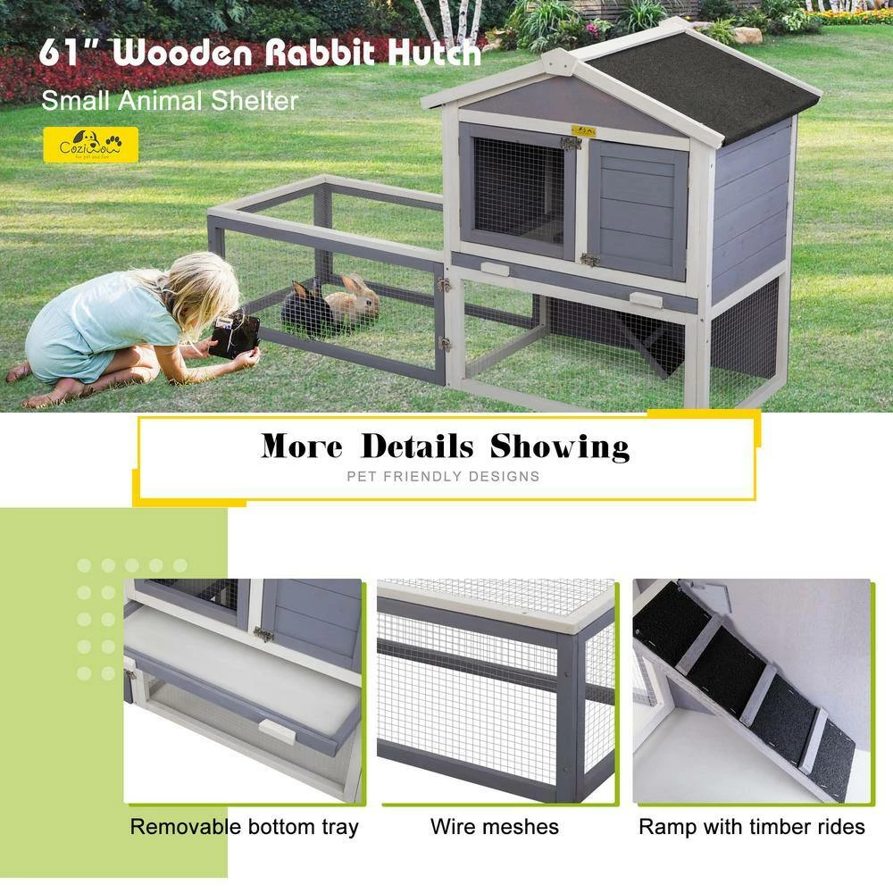 5 ft. x 1.9 ft. x 3 ft. Bunny House Small Animal House with Tray and Ramp by COZIWOW - Image 5