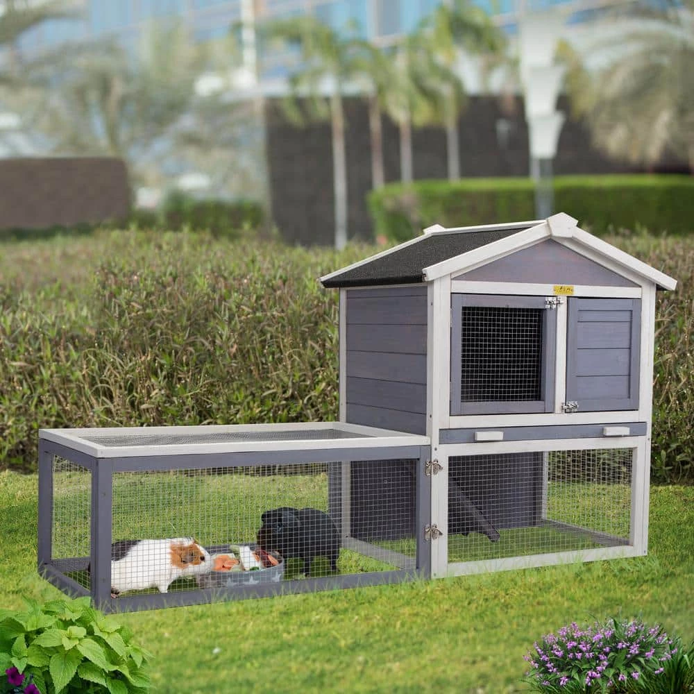 5 ft. x 1.9 ft. x 3 ft. Bunny House Small Animal House with Tray and Ramp by COZIWOW - Image 2