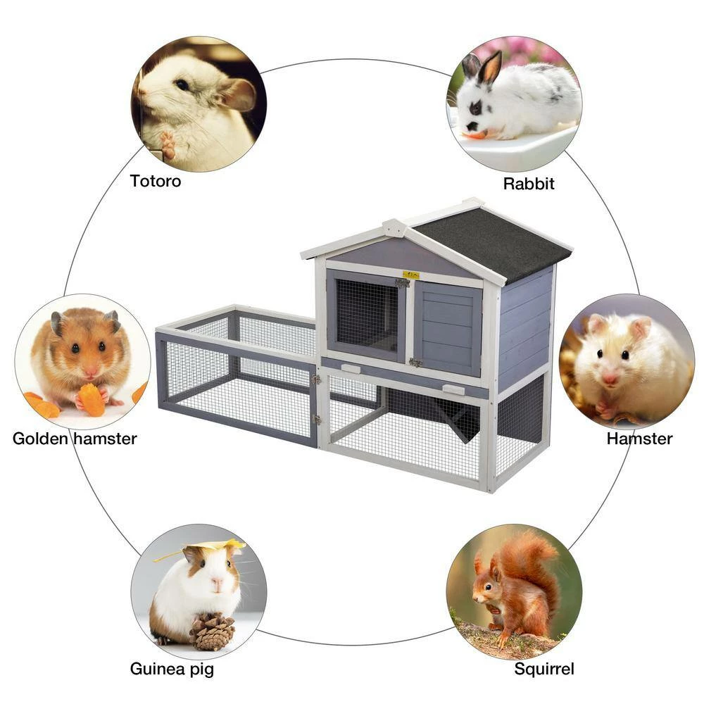 5 ft. x 1.9 ft. x 3 ft. Bunny House Small Animal House with Tray and Ramp by COZIWOW - Image 8