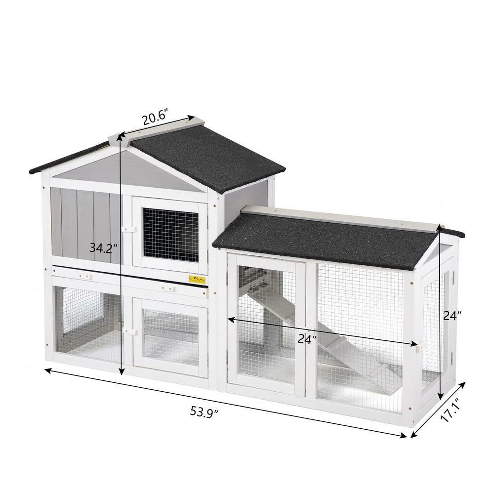 2-Tier Wooden Rabbit Hutch Pet House with Nest, Run and Tray by COZIWOW - Image 7