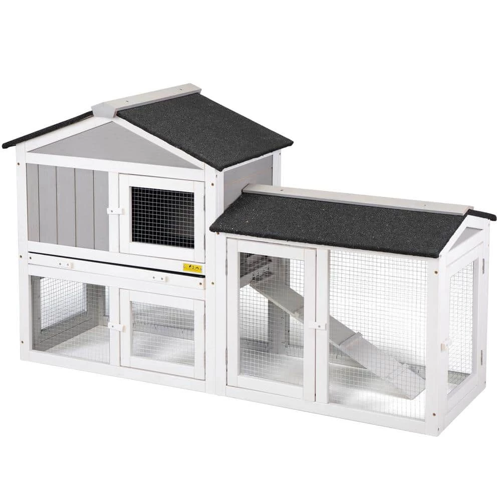 2-Tier Wooden Rabbit Hutch Pet House with Nest, Run and Tray by COZIWOW