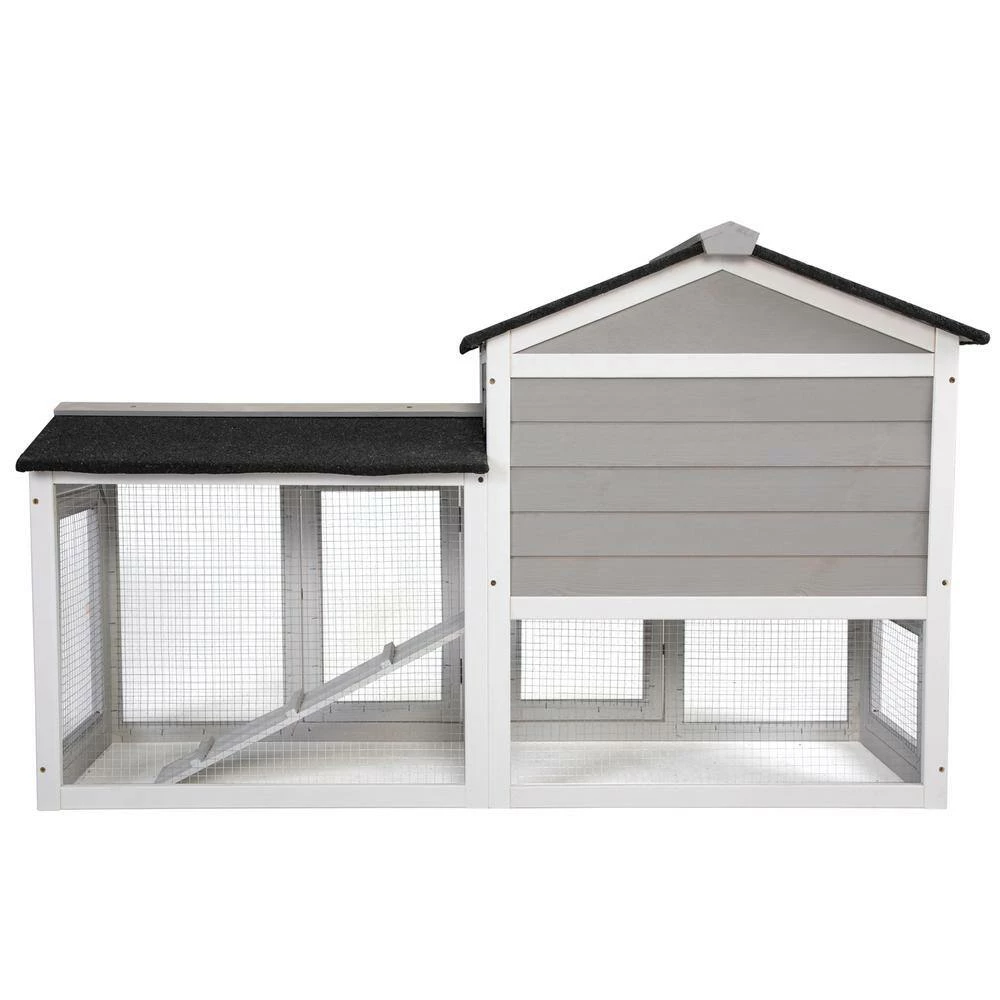 2-Tier Wooden Rabbit Hutch Pet House with Nest, Run and Tray by COZIWOW - Image 3