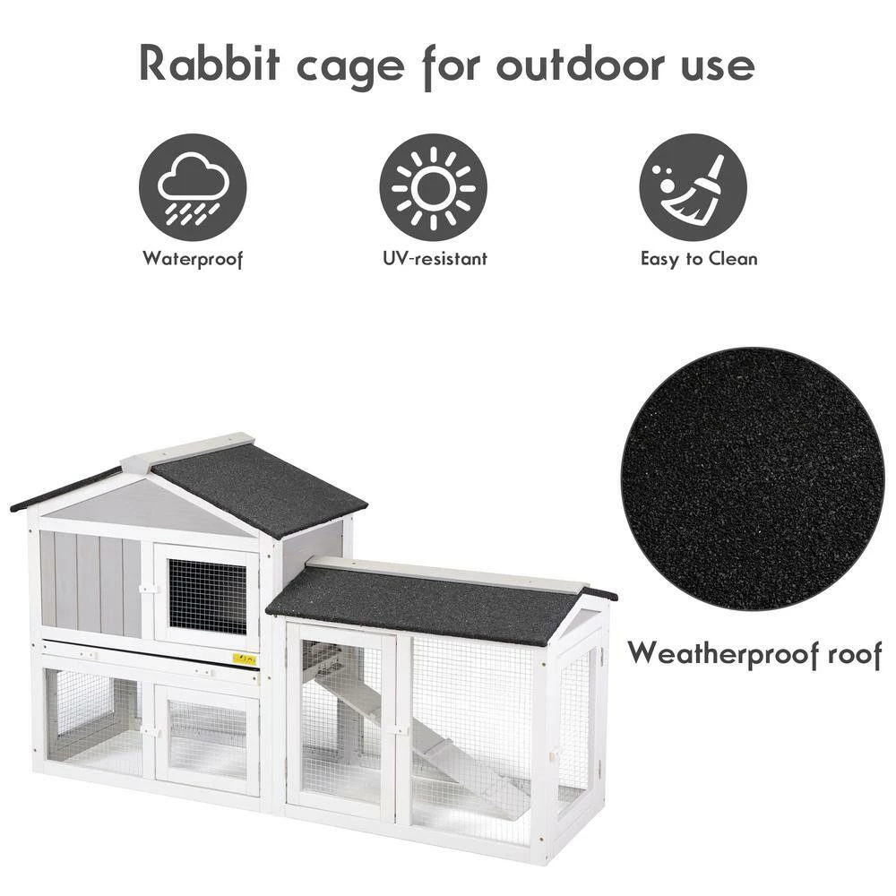 2-Tier Wooden Rabbit Hutch Pet House with Nest, Run and Tray by COZIWOW - Image 9