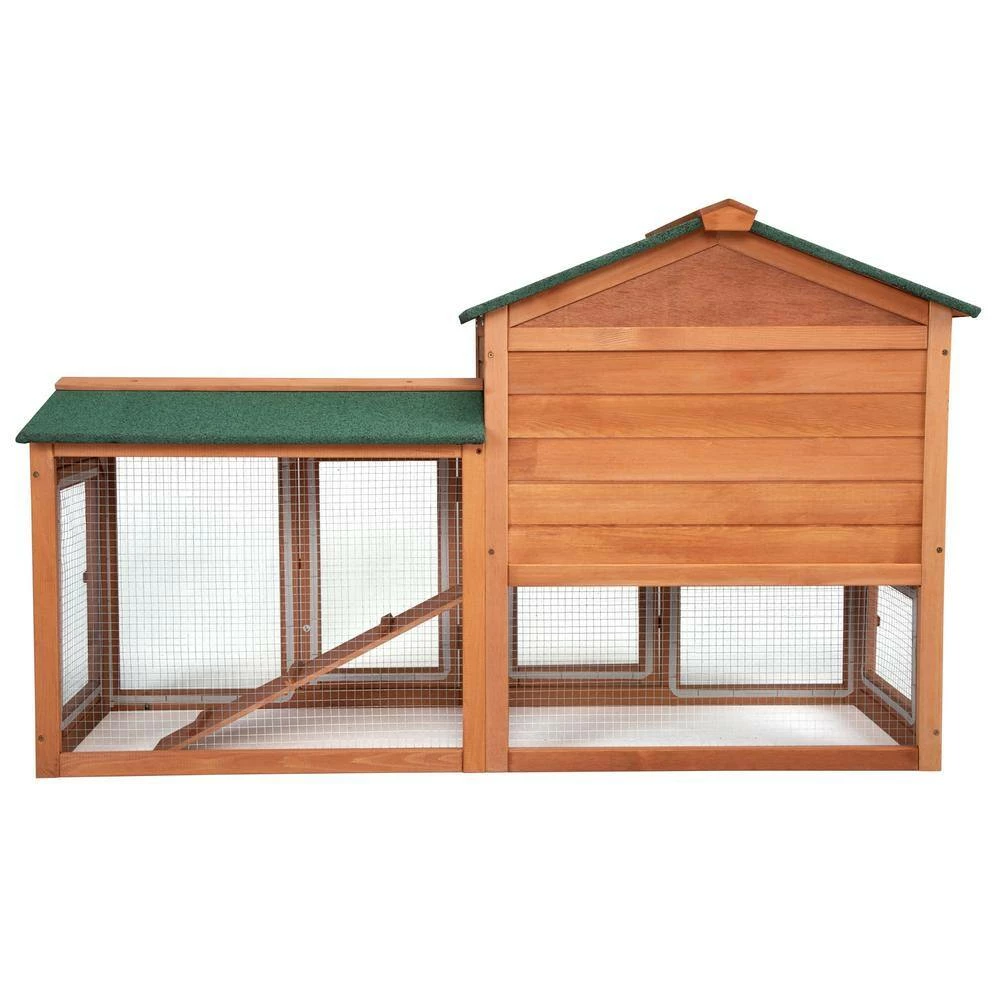 2-Tier Wooden Rabbit Hutch with Doors and Tray Orange by COZIWOW - Image 3