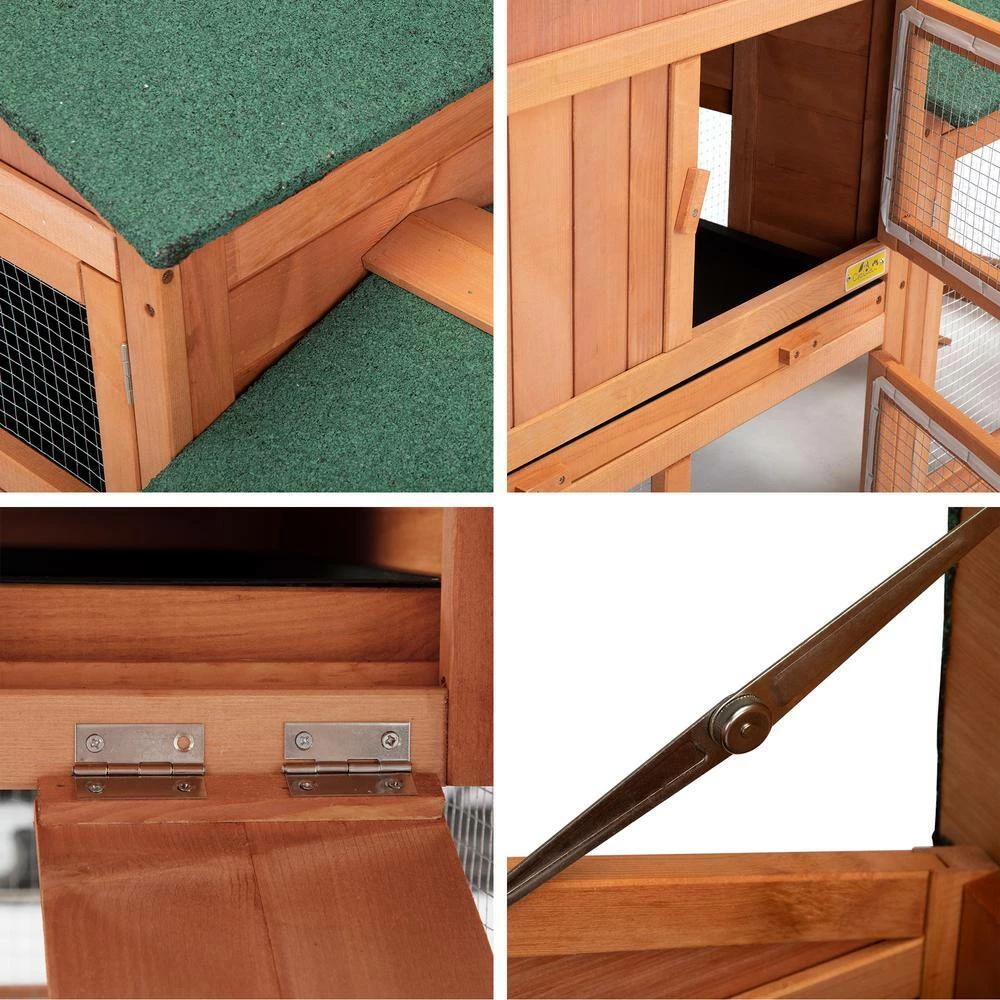 2-Tier Wooden Rabbit Hutch with Doors and Tray Orange by COZIWOW - Image 8
