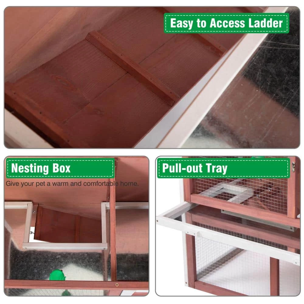 2.9 ft. x 1.4 ft. x 2.6 ft. 2-Tier Wood Bunny House Small Animal House by COZIWOW - Image 5