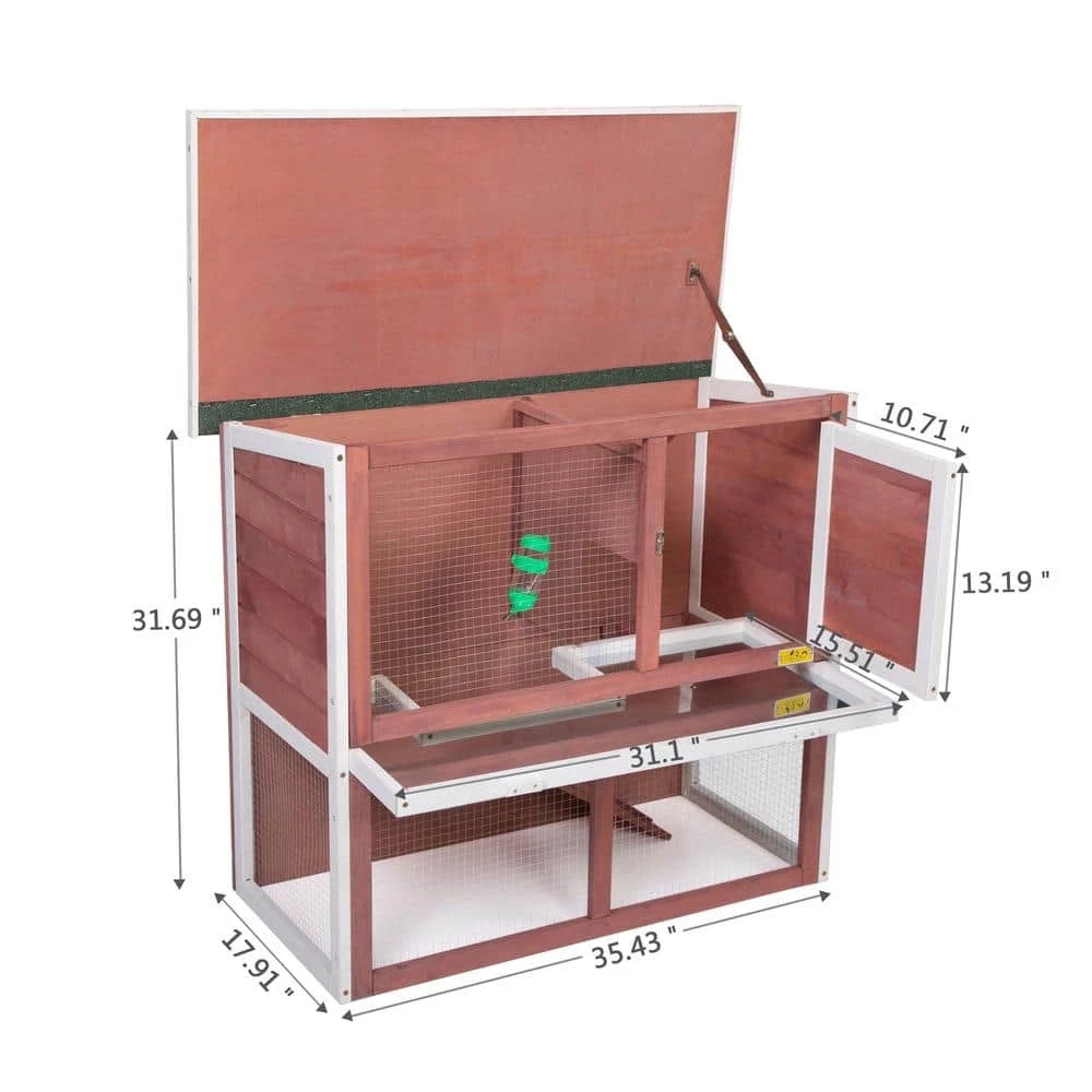 2.9 ft. x 1.4 ft. x 2.6 ft. 2-Tier Wood Bunny House Small Animal House by COZIWOW - Image 4