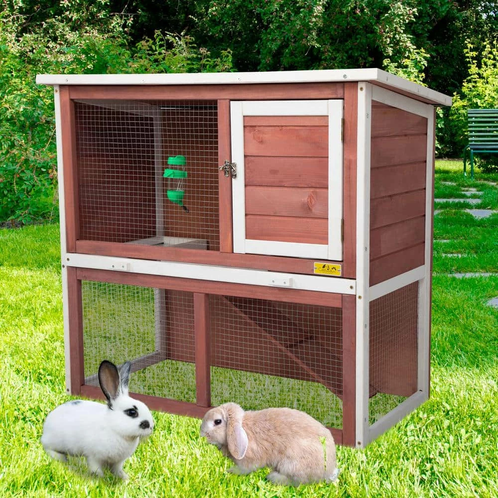 2.9 ft. x 1.4 ft. x 2.6 ft. 2-Tier Wood Bunny House Small Animal House by COZIWOW - Image 2