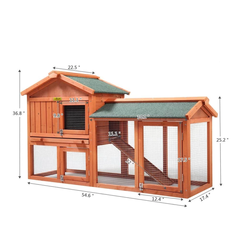 2-Tier Wooden Rabbit Hutch Outdoor Bunny Cage with Run Waterproof Roof by COZIWOW - Image 5