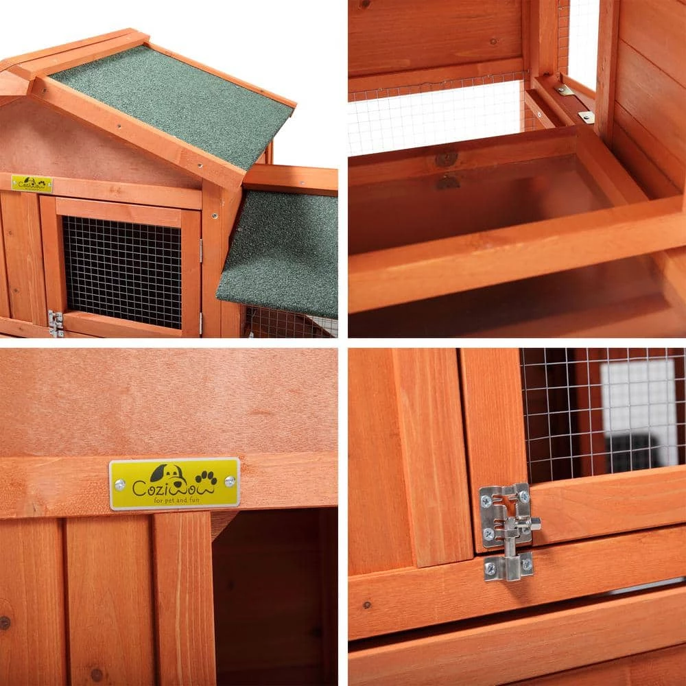 2-Tier Wooden Rabbit Hutch Outdoor Bunny Cage with Run Waterproof Roof by COZIWOW - Image 6