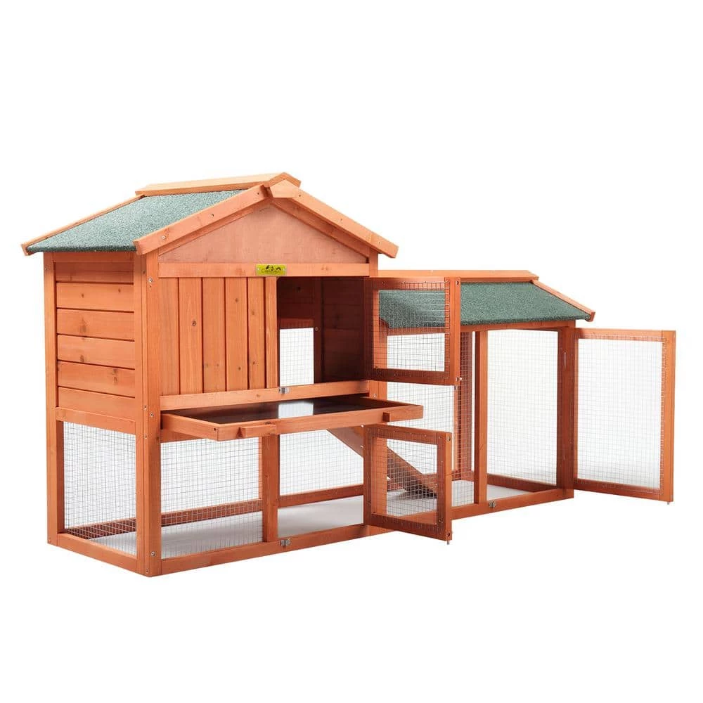2-Tier Wooden Rabbit Hutch Outdoor Bunny Cage with Run Waterproof Roof by COZIWOW - Image 3