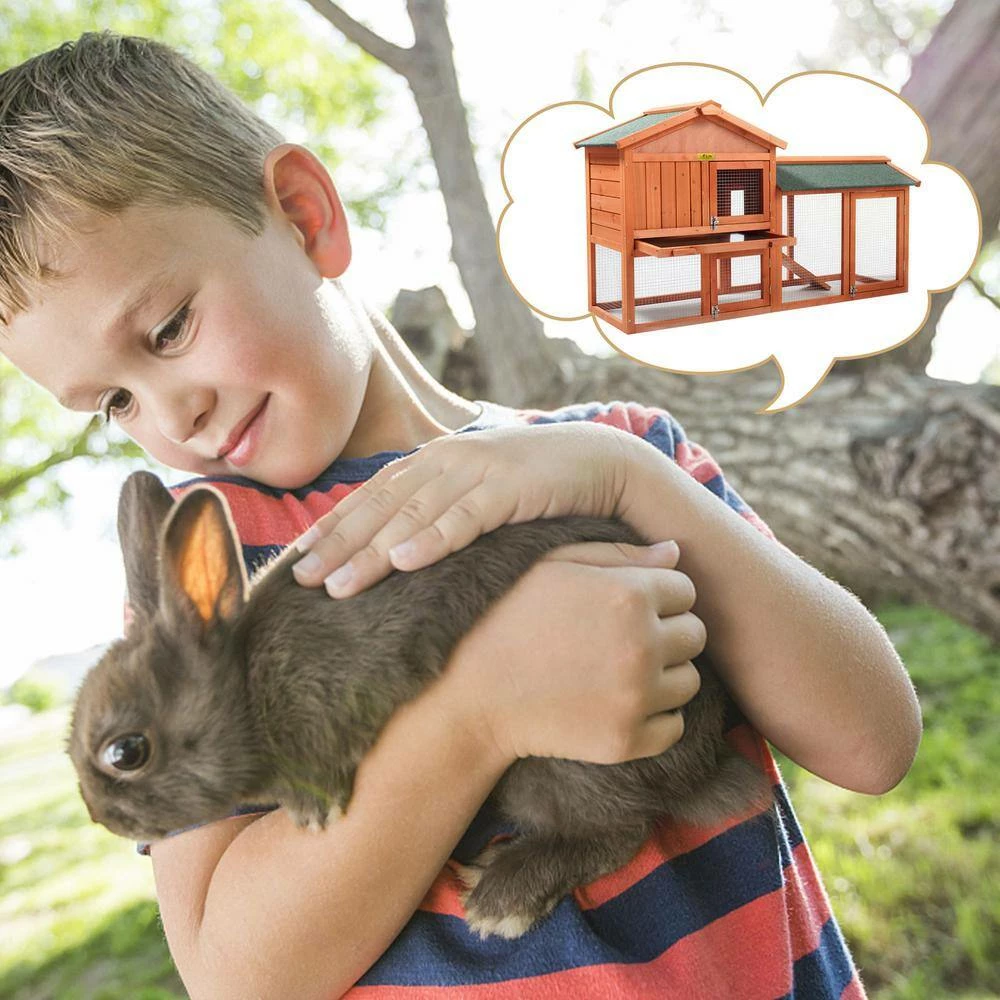 2-Tier Wooden Rabbit Hutch Outdoor Bunny Cage with Run Waterproof Roof by COZIWOW - Image 7