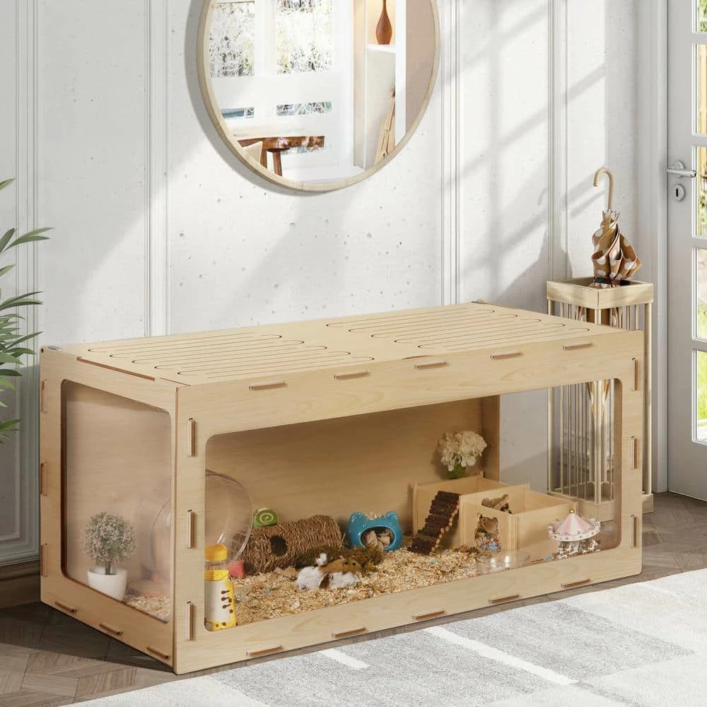 Wooden Hamster Cage Small Animal Hutch with Large Run Space by COZIWOW - Image 2