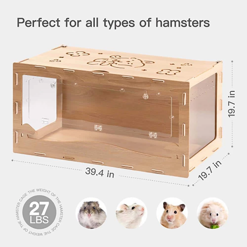 Hamster Cage Wooden Hamster House for Syrian Hamster Degus Mice or Other Similar-Sized Pets by Foobrues - Image 3