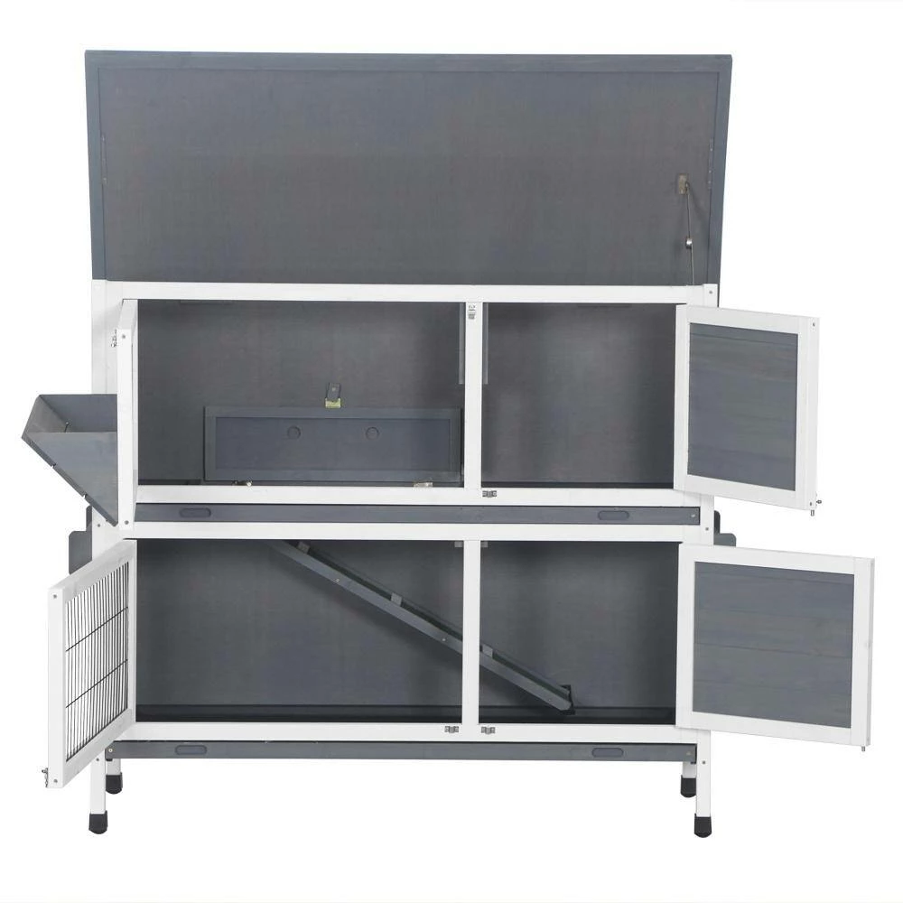 48 in. 2-Floors Wooden Rabbit Hutch Rabbit Hutch Chicken Coop House Wooden White Gray by Foobrues - Image 13