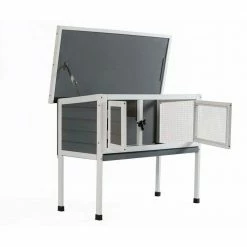 36.00 in. Wooden Small Rabbit Hutches Pet House Rabbit Bunny Wood Hutch House Chicken Coops in Cement Grey by Foobrues