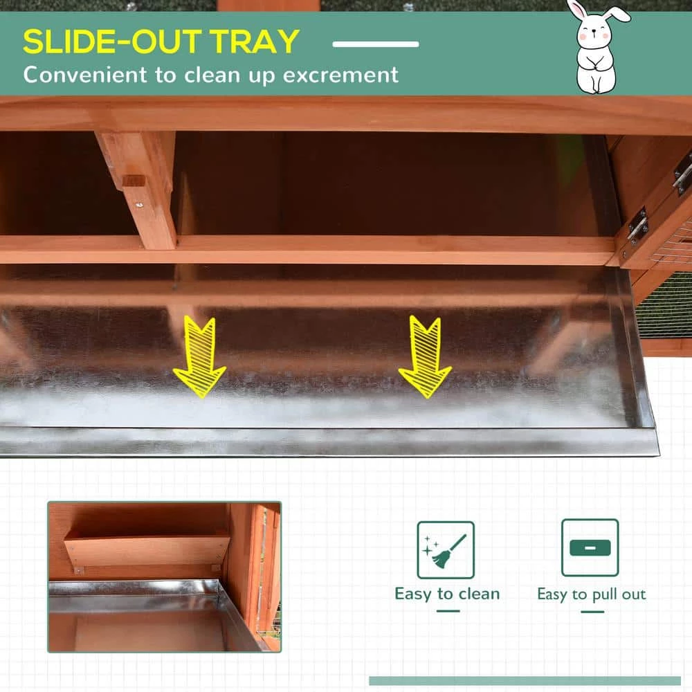 Natural Wood Outdoor Rabbit Hutch with Pull Out Tray and Waterproof Roof by PawHut - Image 4