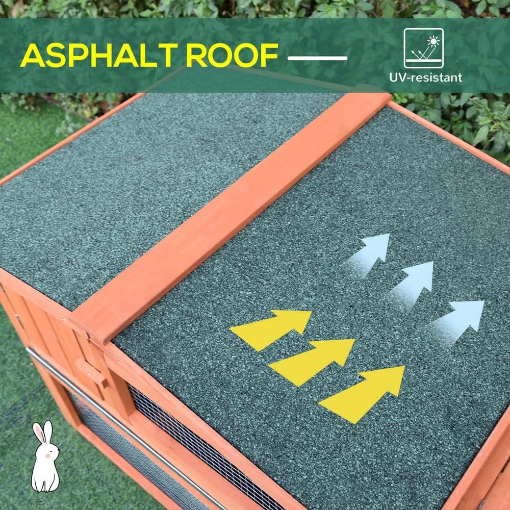 Natural Wood Outdoor Rabbit Hutch with Pull Out Tray and Waterproof Roof by PawHut - Image 5