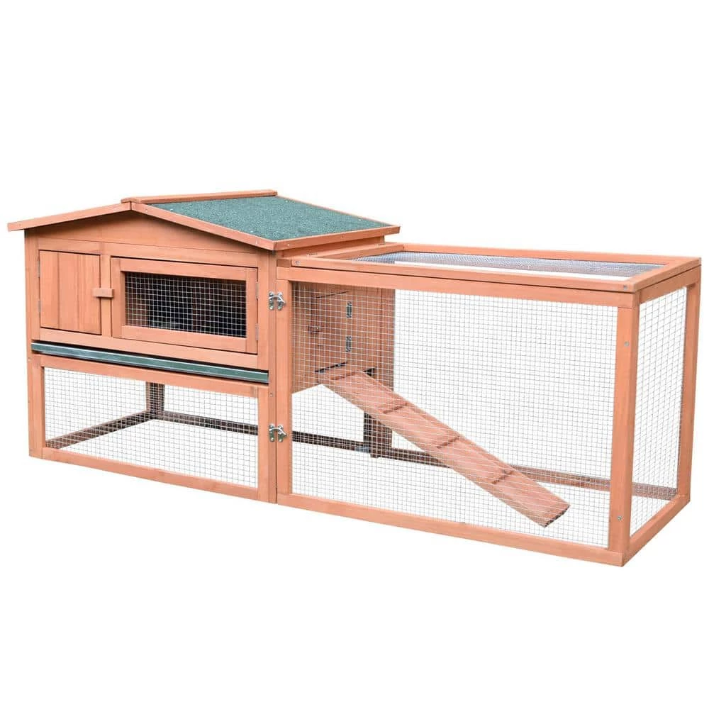 Natural Wood Outdoor Rabbit Hutch with Pull Out Tray and Waterproof Roof by PawHut