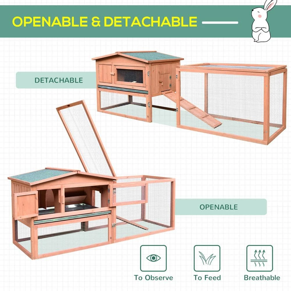 Natural Wood Outdoor Rabbit Hutch with Pull Out Tray and Waterproof Roof by PawHut - Image 6