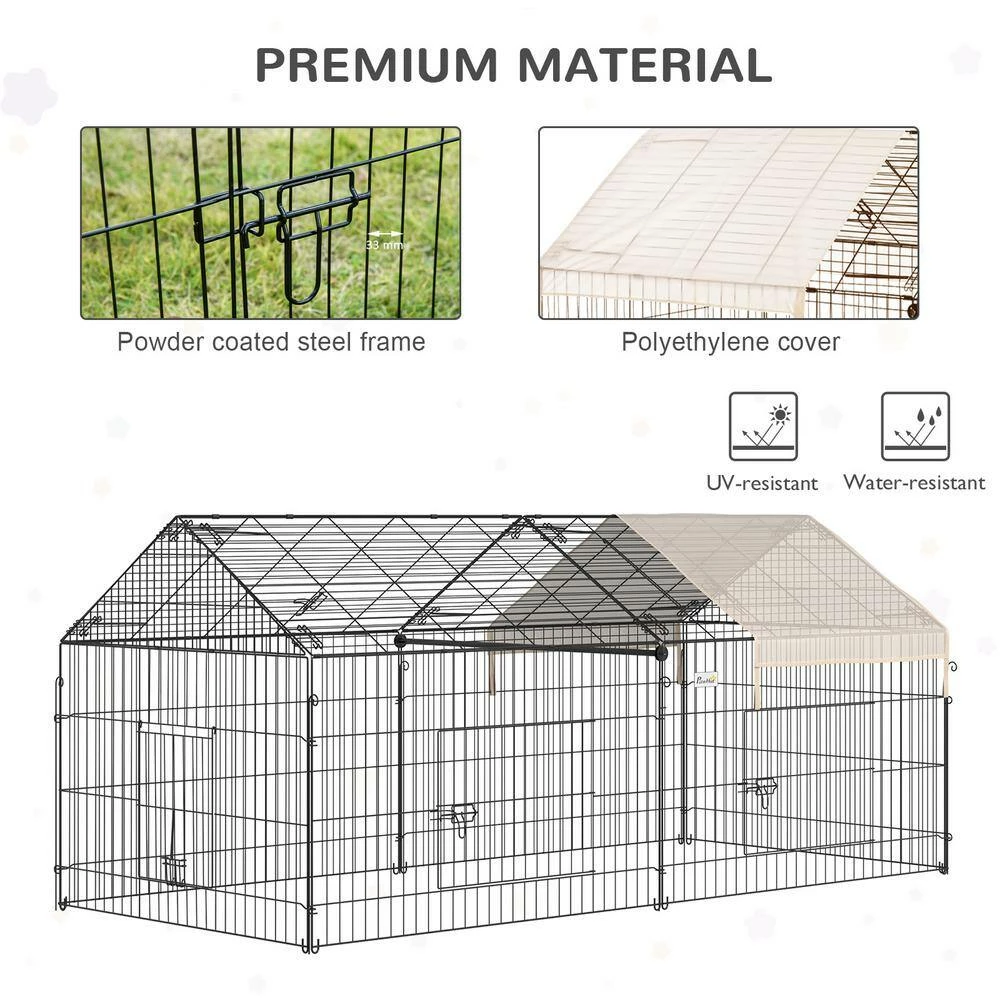 Outdoor Metal Chicken Coop Rabbit Playpen Enclosure Small Animal Kennel with Weather Proof Cover - 87 in. x 41 in. by PawHut - Image 4