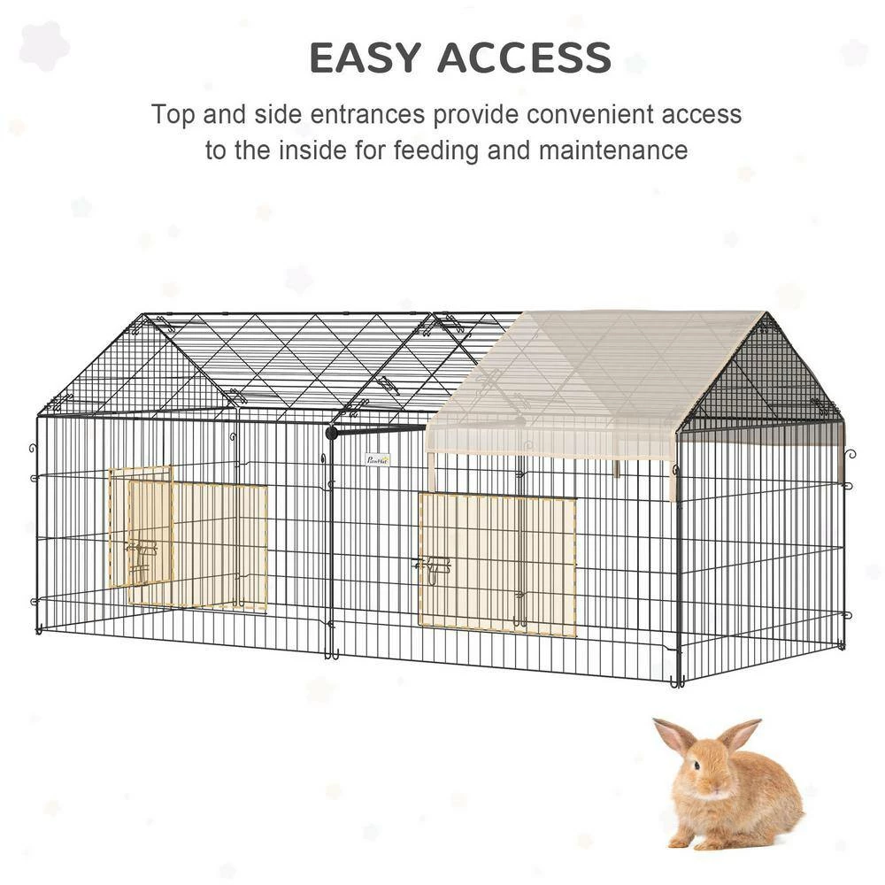 Outdoor Metal Chicken Coop Rabbit Playpen Enclosure Small Animal Kennel with Weather Proof Cover - 87 in. x 41 in. by PawHut - Image 5