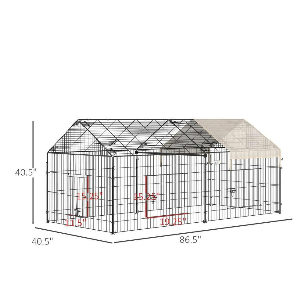 Outdoor Metal Chicken Coop Rabbit Playpen Enclosure Small Animal Kennel with Weather Proof Cover - 87 in. x 41 in. by PawHut - Image 3