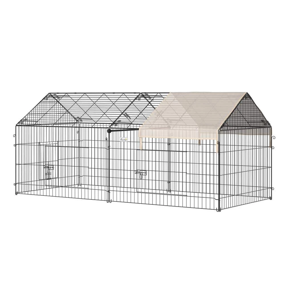 Outdoor Metal Chicken Coop Rabbit Playpen Enclosure Small Animal Kennel with Weather Proof Cover - 87 in. x 41 in. by PawHut
