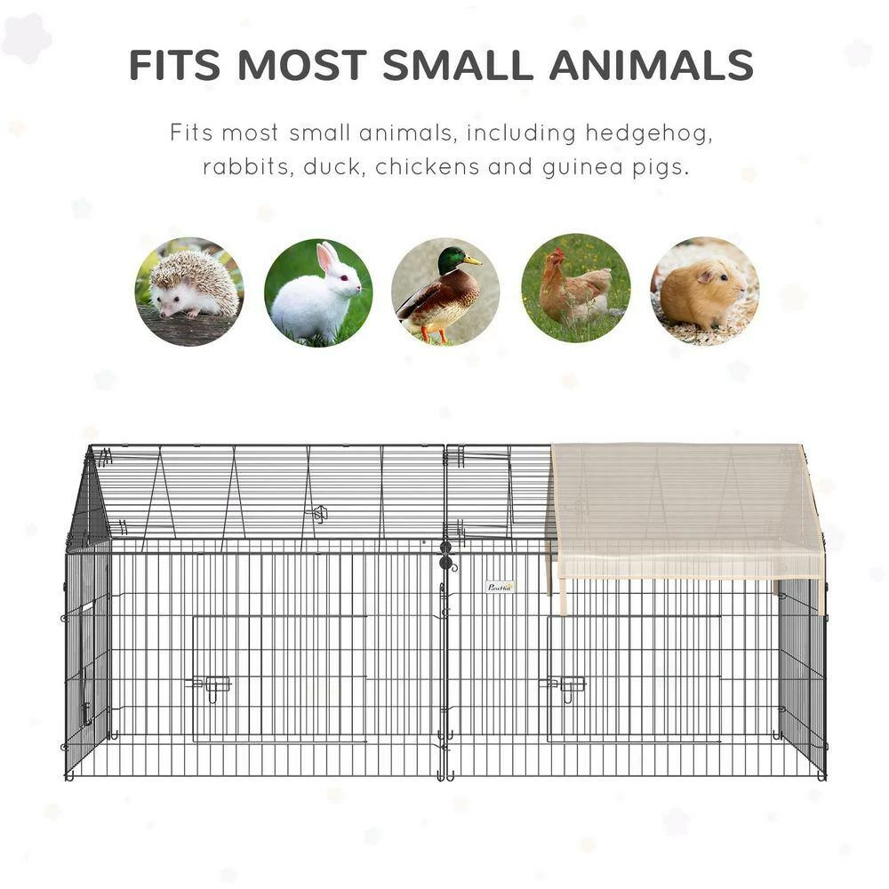 Outdoor Metal Chicken Coop Rabbit Playpen Enclosure Small Animal Kennel with Weather Proof Cover - 87 in. x 41 in. by PawHut - Image 6