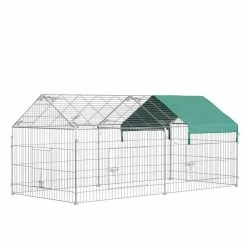 Outdoor Metal Chicken Coop Enclosure Small Animal Kennel Exercise Pen with Weather Proof Cover - 87 in. x 41 in. by PawHut