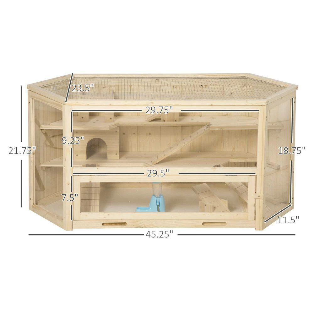 3 Tier Wooden Large Hamster Cage Small Animal House with Slide and Activity Center by PawHut - Image 3