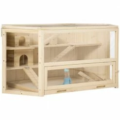 3 Tier Wooden Large Hamster Cage Small Animal House with Slide and Activity Center by PawHut