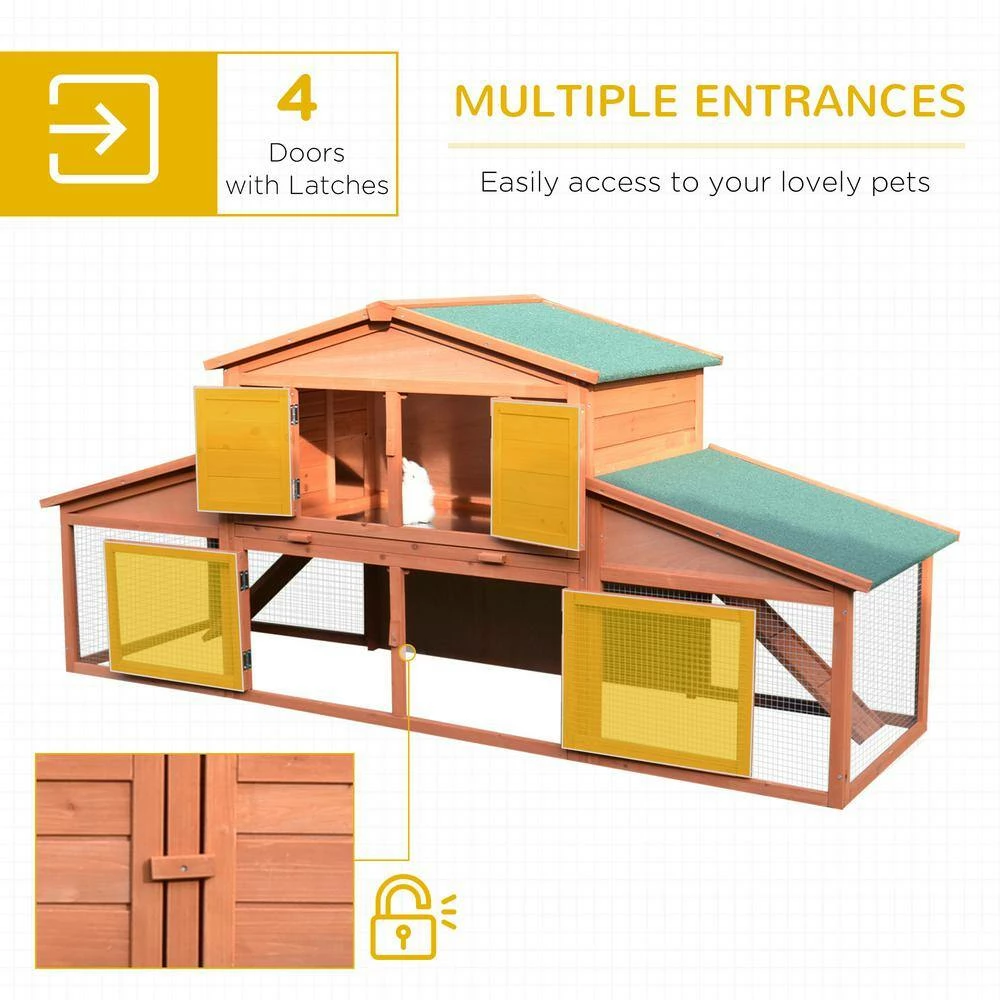 88.5 in. Wooden Rabbit Hutch Bunny Cage with Removable Tray, Double Ramp for Outdoor - Large by PawHut - Image 4