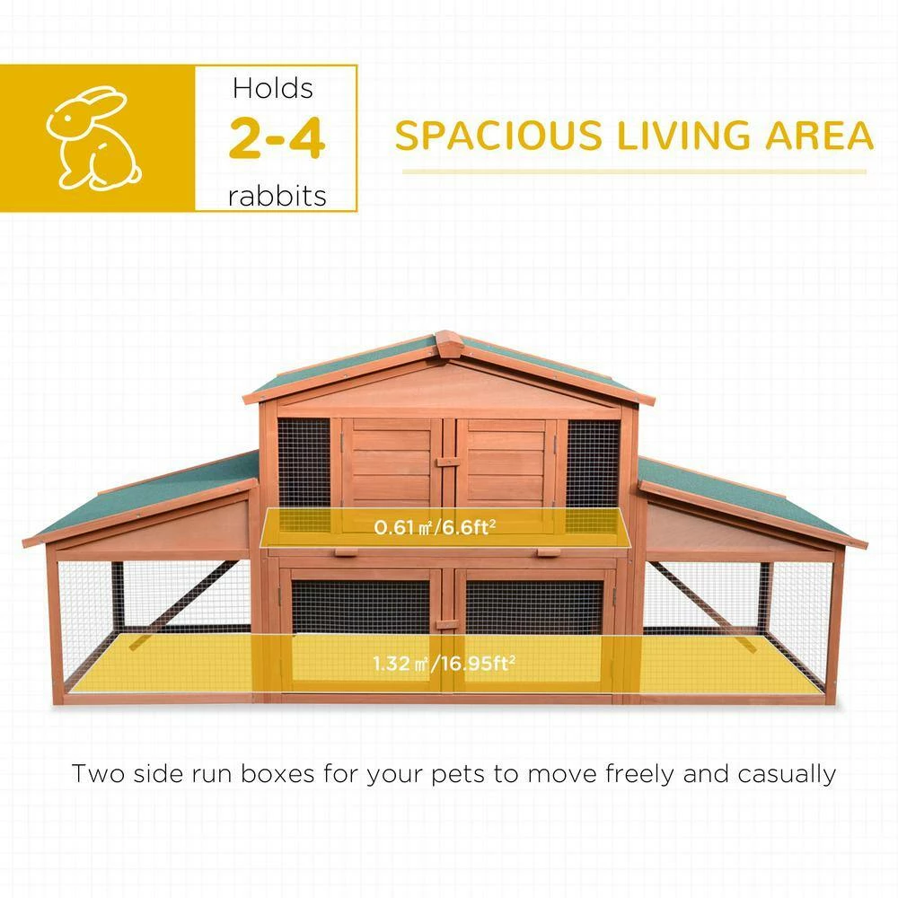 88.5 in. Wooden Rabbit Hutch Bunny Cage with Removable Tray, Double Ramp for Outdoor - Large by PawHut - Image 5