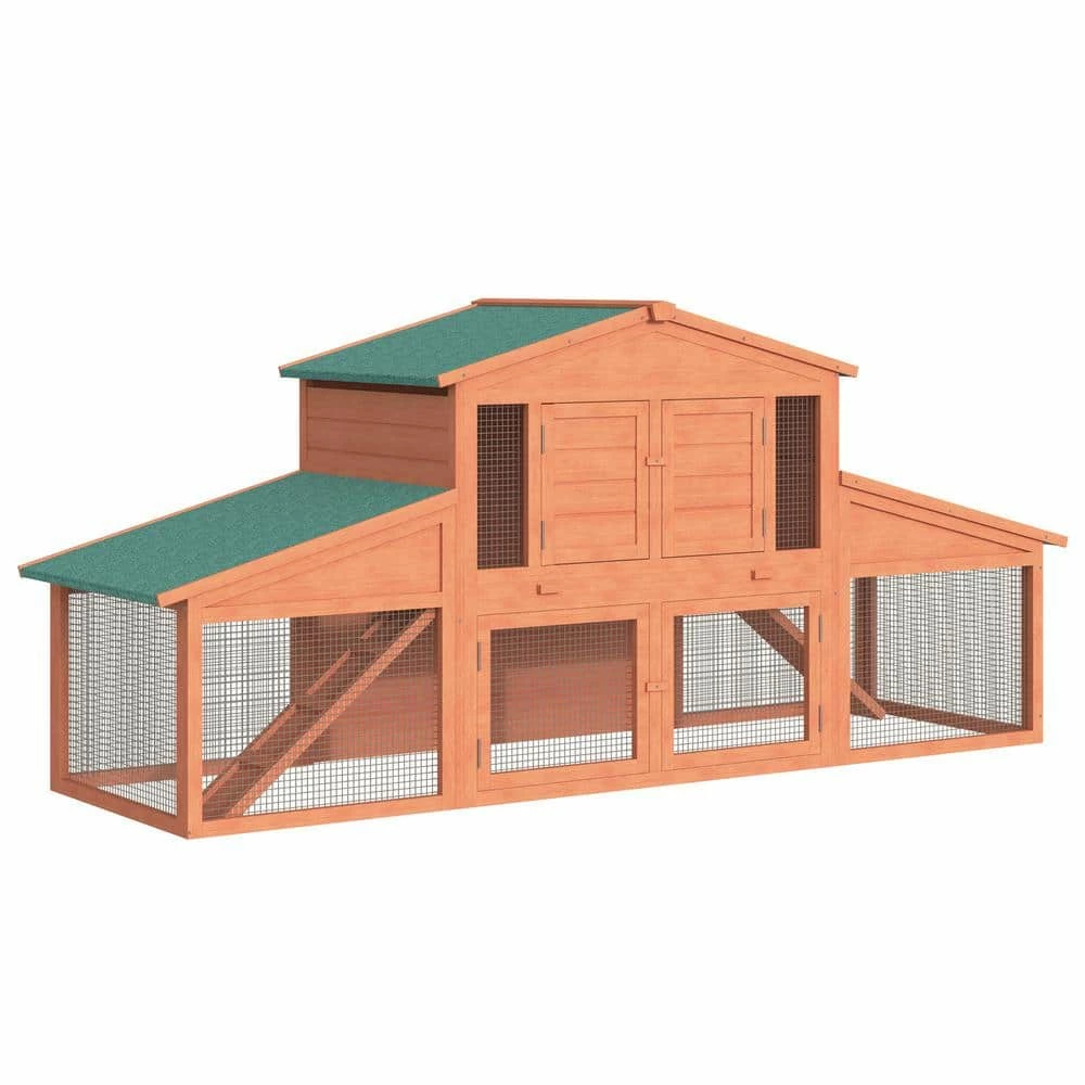 88.5 in. Wooden Rabbit Hutch Bunny Cage with Removable Tray, Double Ramp for Outdoor - Large by PawHut