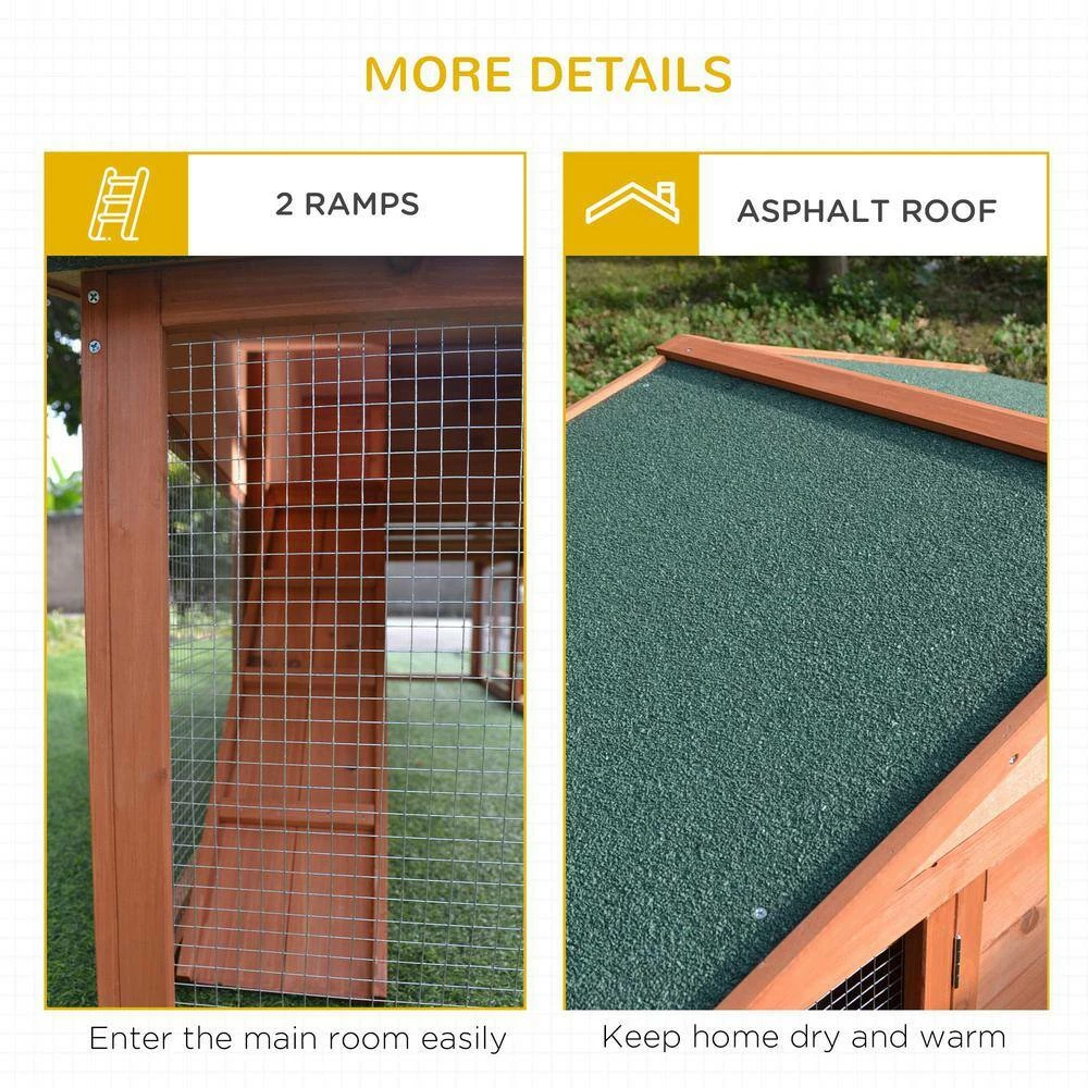 88.5 in. Wooden Rabbit Hutch Bunny Cage with Removable Tray, Double Ramp for Outdoor - Large by PawHut - Image 7