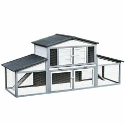 88.5 in. Wooden Rabbit Hutch Bunny Cage with Removable Tray and Weatherproof Asphalt Roof for Outdoor - Large by PawHut